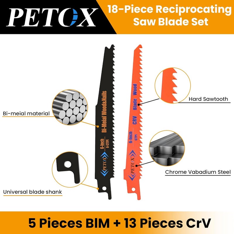 PETOX 18-Piece Reciprocating Saw Blades Set, Metal Wood Plastic Cutting Saw Blades with Organizer Case, fit DeWalt Bosch Makita Milwaukee Porter-Cable Ryobi Ridgid Black&Decker Skil Craftsman Sawsall - Image 5